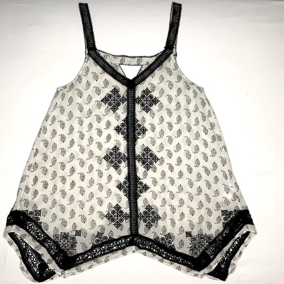 Vintage Lucky Brand Embroidered Scarf Print Sleeveless Swing Top - Picture 1 of 6